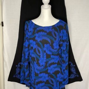 Studio One Blue/Black Paisley Tunic Top & Black Pants -Matching Paisley Design
